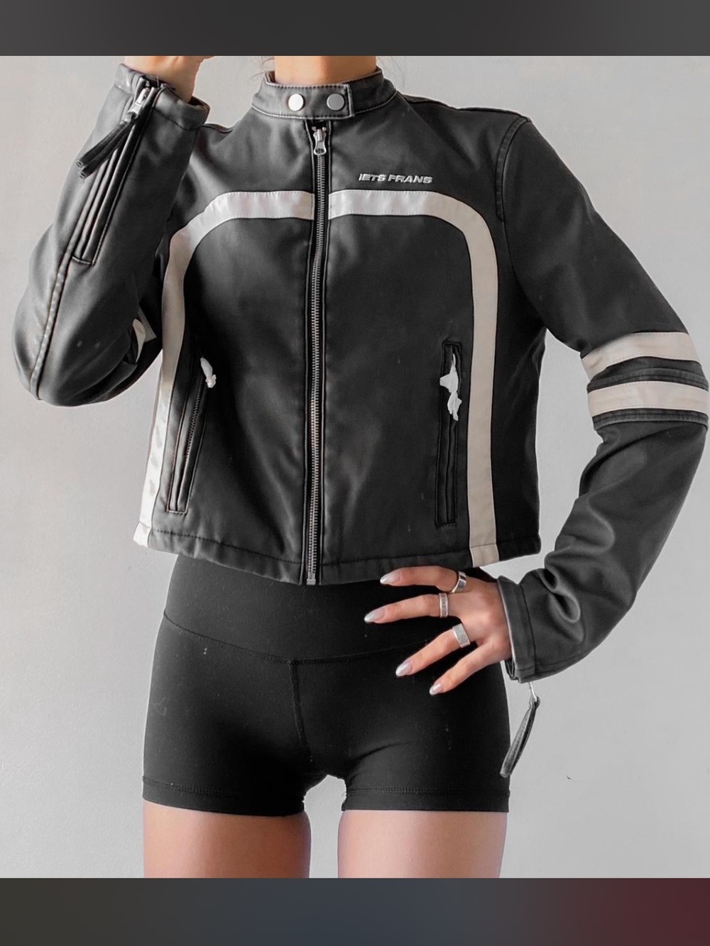 Urban Outfitters iets frans Jessy Faux Leather Cropped Motocross Jacket